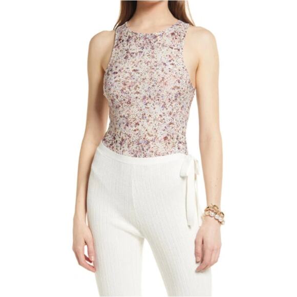 New ~ OPEN EDIT ~ NORDSTROM ~ Flower Fields High Crewneck Cutout Bodysuit S - Picture 10 of 10